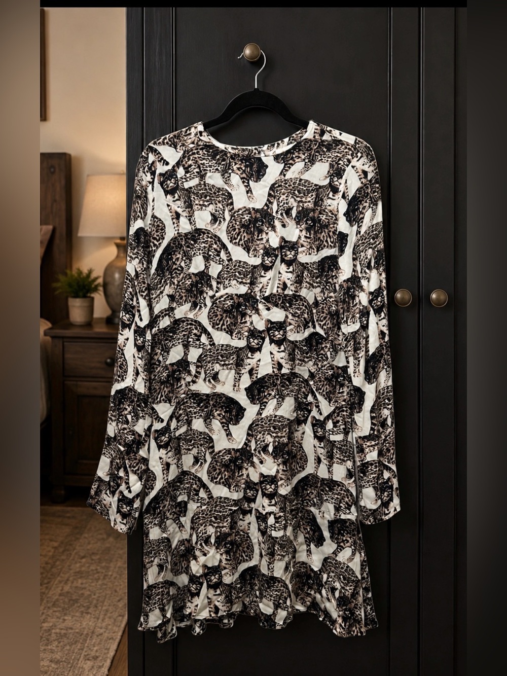 Women’s Black Brown & White Leopard Print Sleep Tunic